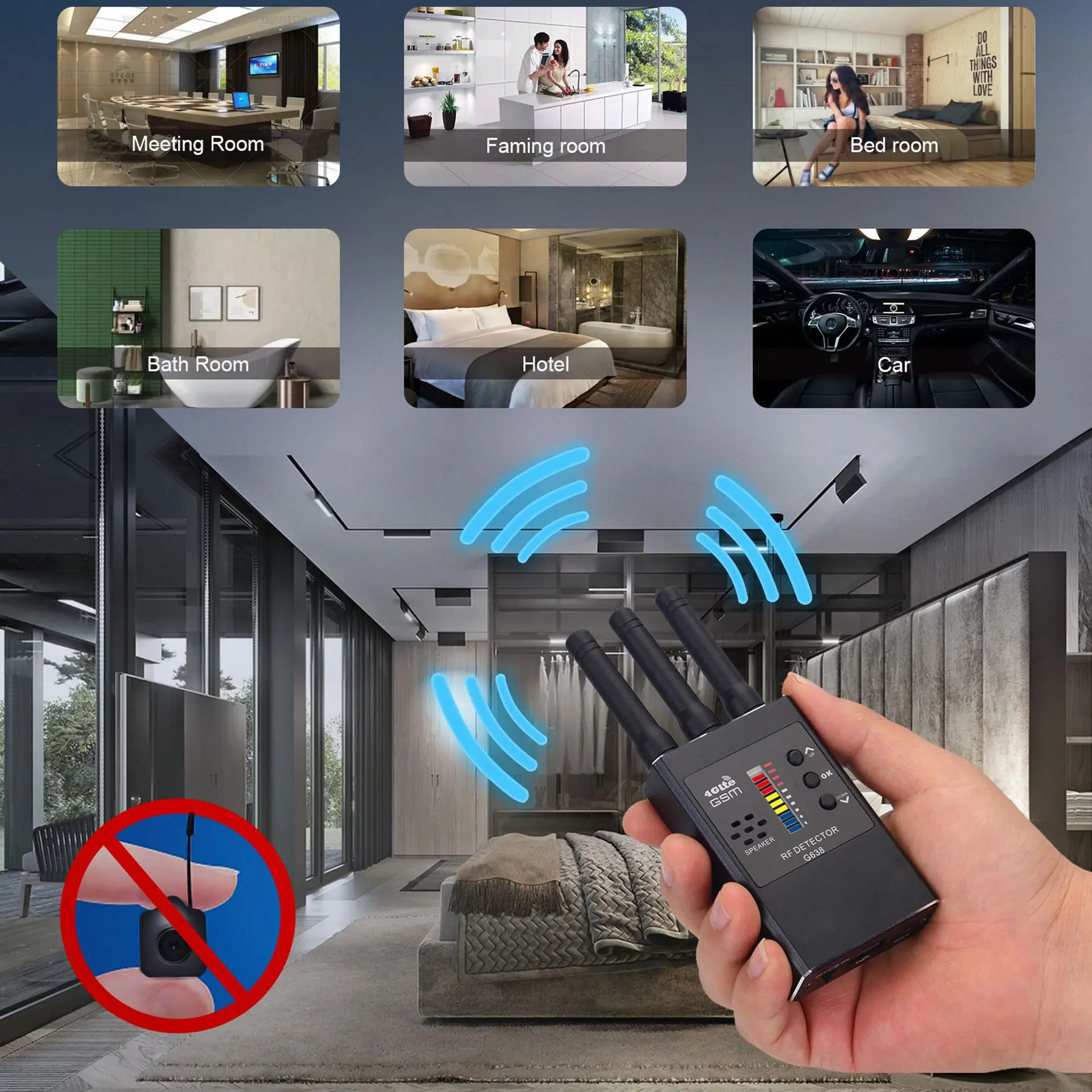 Anti Spy Hidden Camera Detector GPS Tracker Wifi Hidden Camera Finder Anti-Spy Listen Sweeper Wireless Eavesdropping Device enlarge