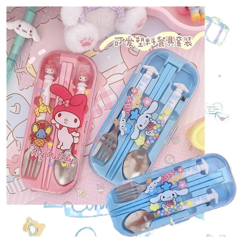 

Набор милой столовой посуды из мультфильма аниме My Melody Cinnamoroll, милая кукла с животными, ложка, вилка из нержавеющей стали, Студенческая порта...