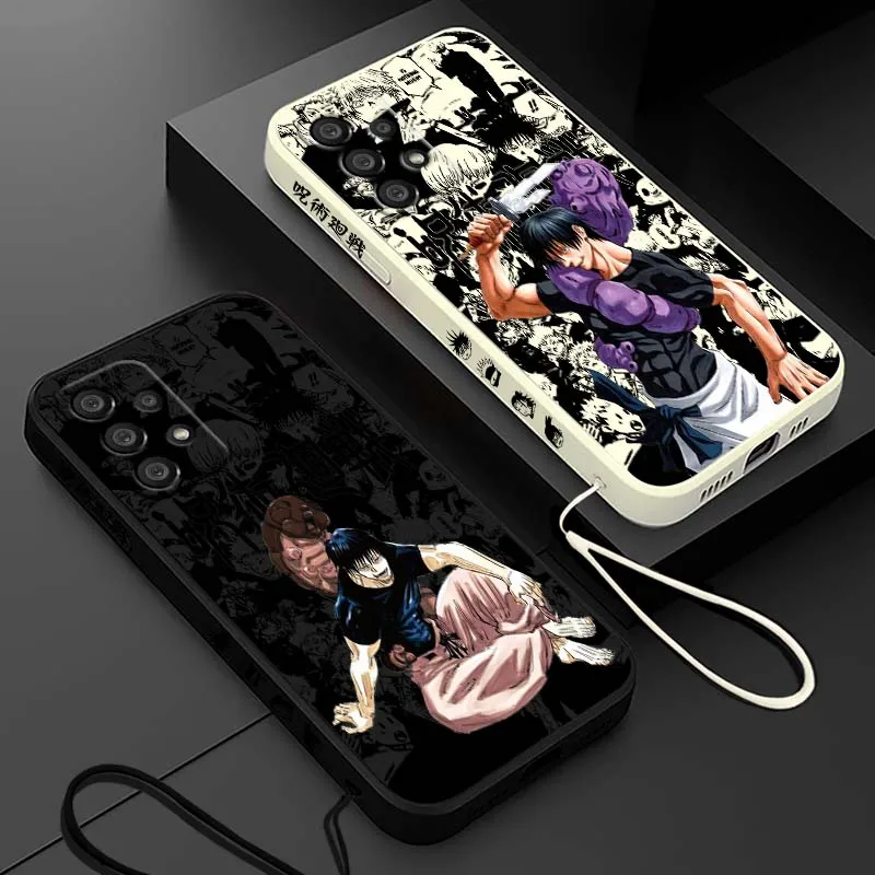 Фото Чехол для телефона с изображением Тоджи из аниме Jujutsu Kaisen для Samsung Galaxy A73 A71 A55 A54 A53 A51 A17 A16 A07 A06 A05, жидкий силиконовый чехол с веревочкой №1
