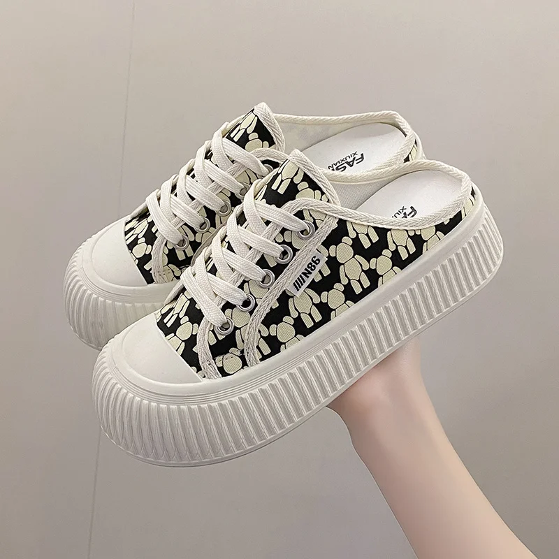New Hot Sale 2023 Stylish and Versatile Low Canvas Platform Sneakers for Women with Thick Soles Casual Fashion Black White