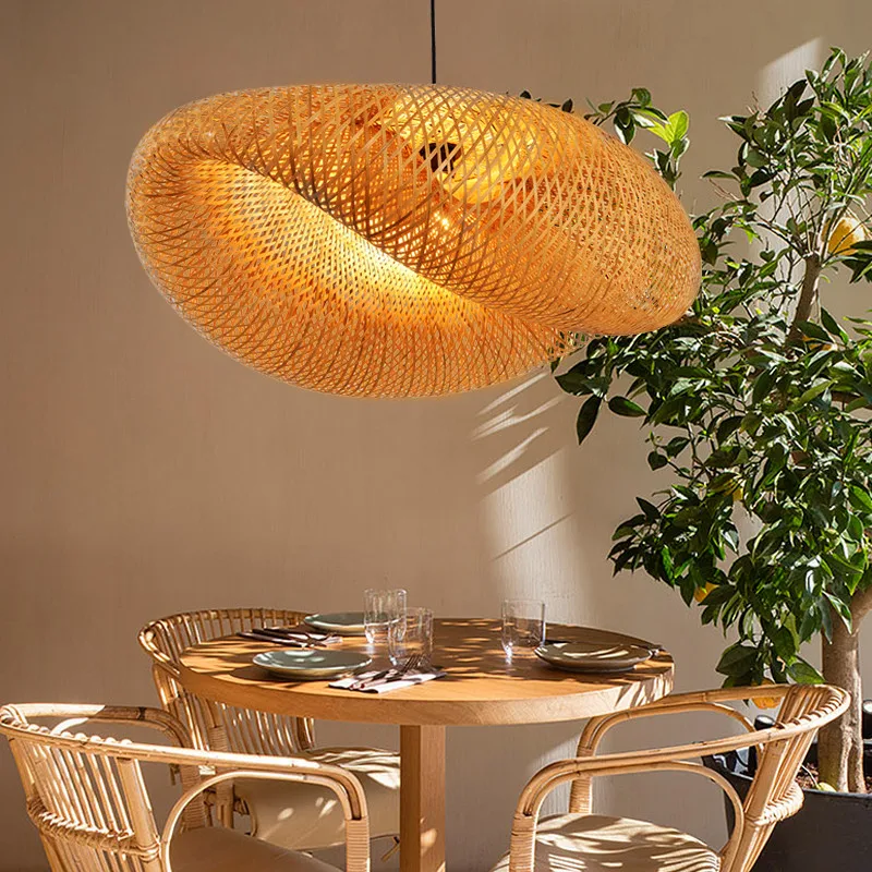 

Vintage Bamboo Lamp Weaving Pendant Lamp E27 Hanging Ceiling Light Wicker Rattan Woven Chandelier for Room Decor Bedroom Kitchen