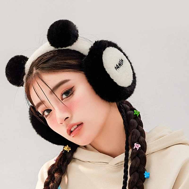 

N80C Panda Ear Muffs Panda Earmuffs Foldable Fleece Earflap Panda Ear Warmer