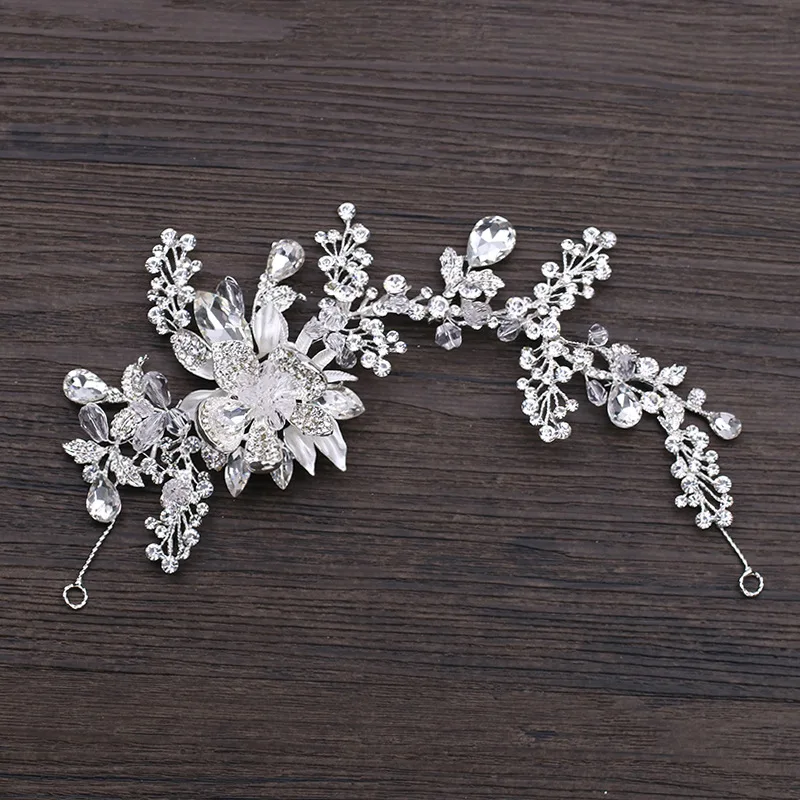 

Crystal headpiece silver gold crystal flower headband bridal wedding dress accessories