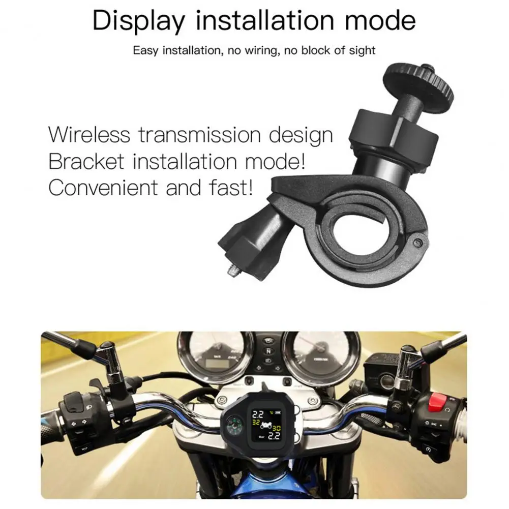 

Tire Pressure Monitor with Compass Convenient Real-time Monitoring Motorcycle TPMS for Motorcycle