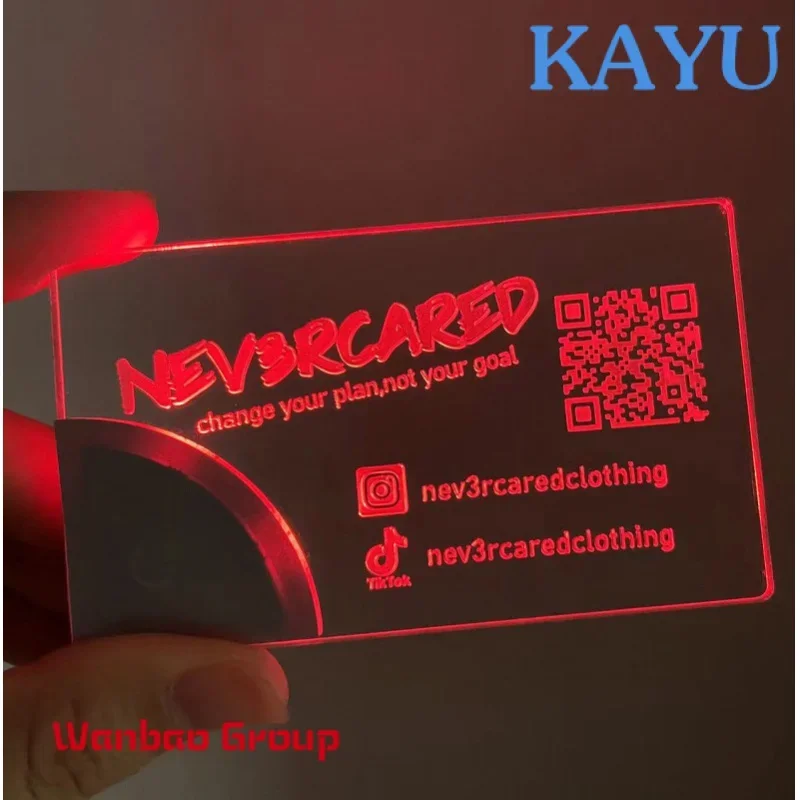 

custom design UV Logo or Laser Engraved Luxury LED Credit Card Acrylic Light up Business Card Design Logo Luminous Name card