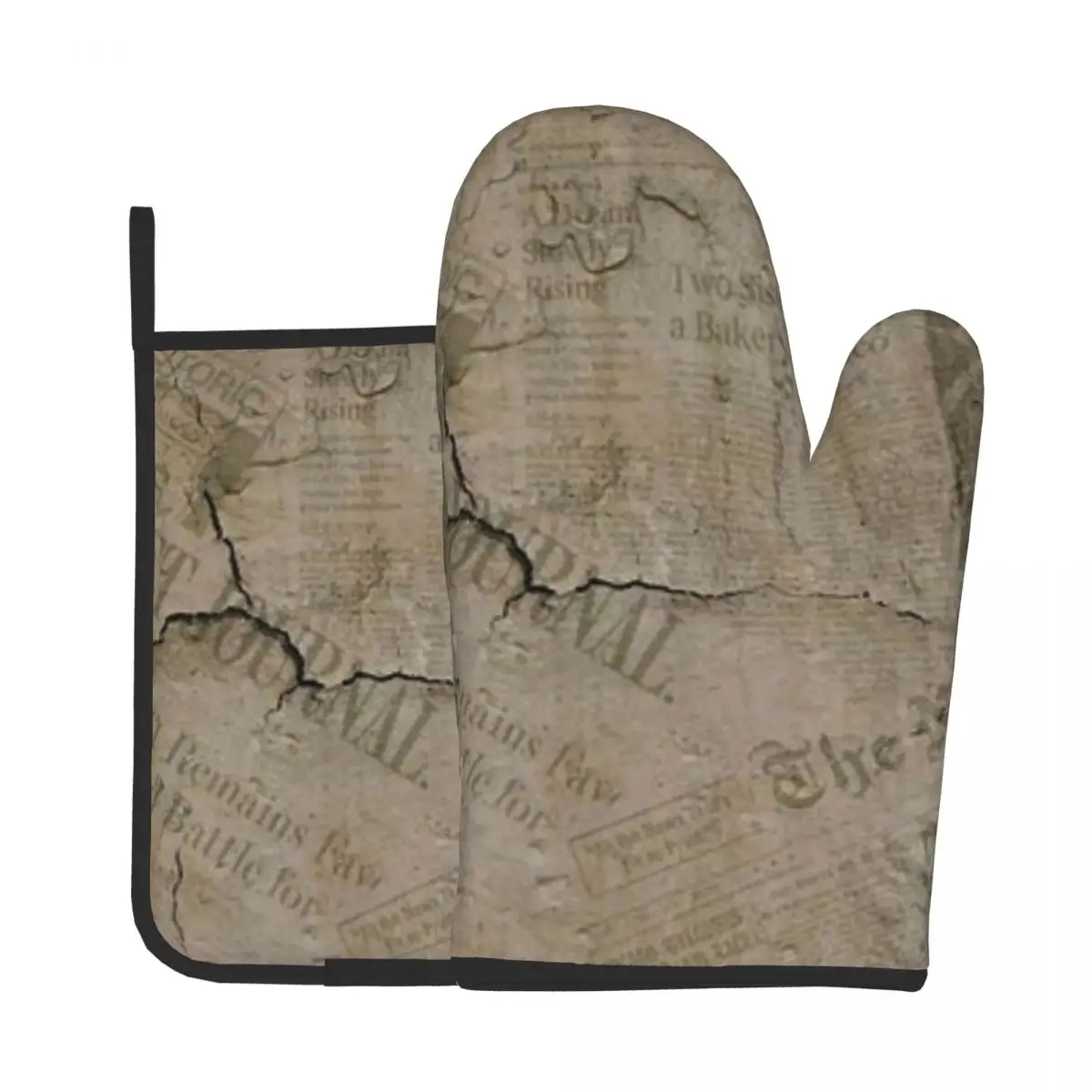 

Old Newspaper Oven Mitts Potholder Mat Baking Oven Kitchen Cooking Gloves BBQ Microwave Insulation Mat Polyester Gloves Decor