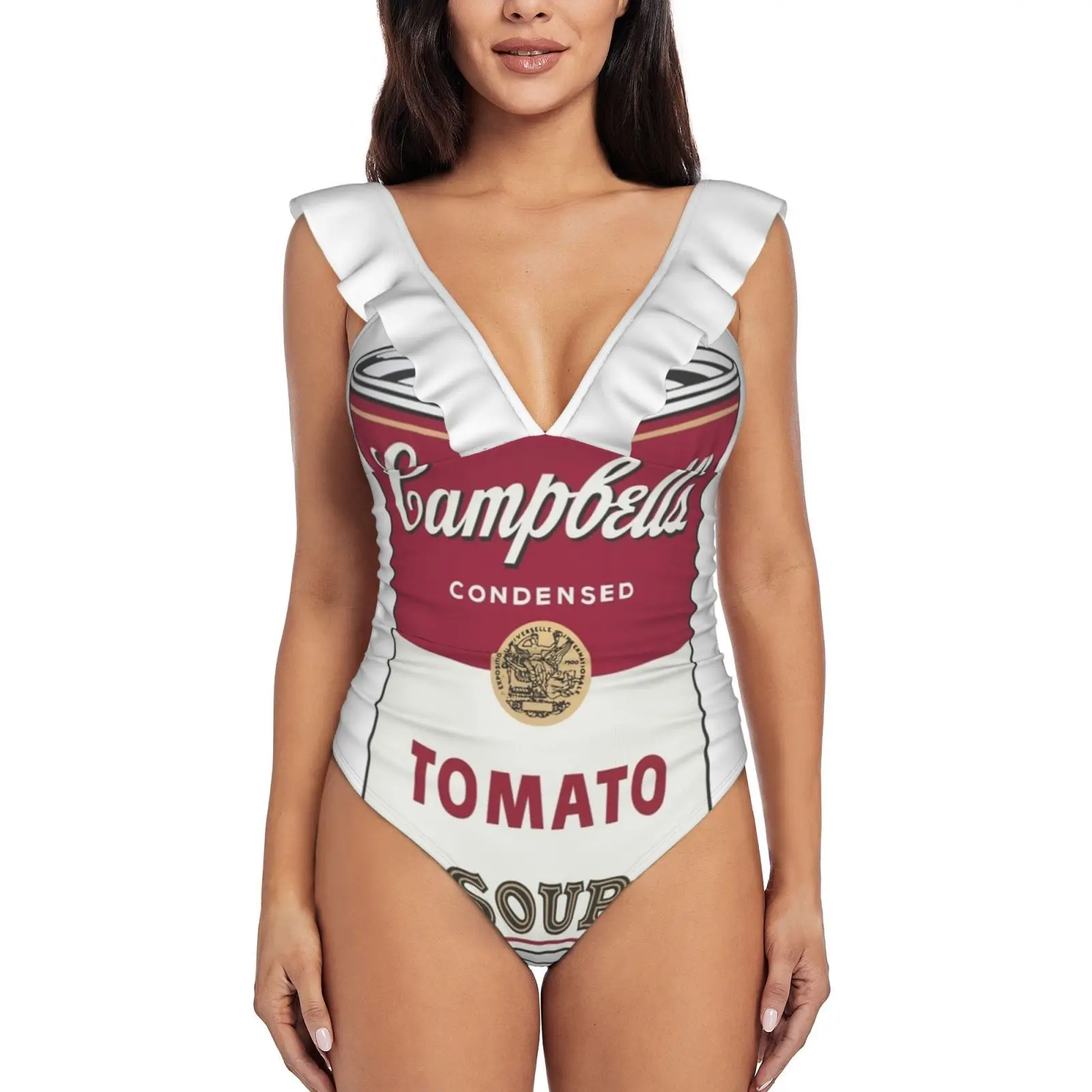 

Пикантный слитный купальник для кемпинга, женский купальник с оборками, Женский монокини с принтом, женская пляжная одежда, поп-культура, пе...