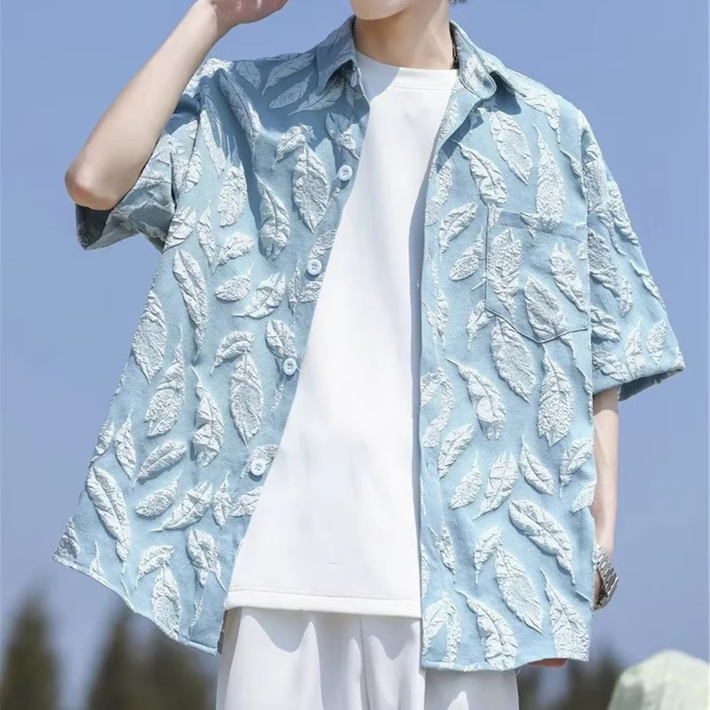 

Korea Style Jacquard Men's Shirt Summer Button Up Casual Shirts for Man 3 Colors