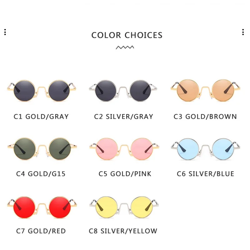 

Round Metal Frame Sunglasses Men Women Brand Designer Vintage Steampunk Sun Glasses Male Goggle Oculos UV400 Protection.