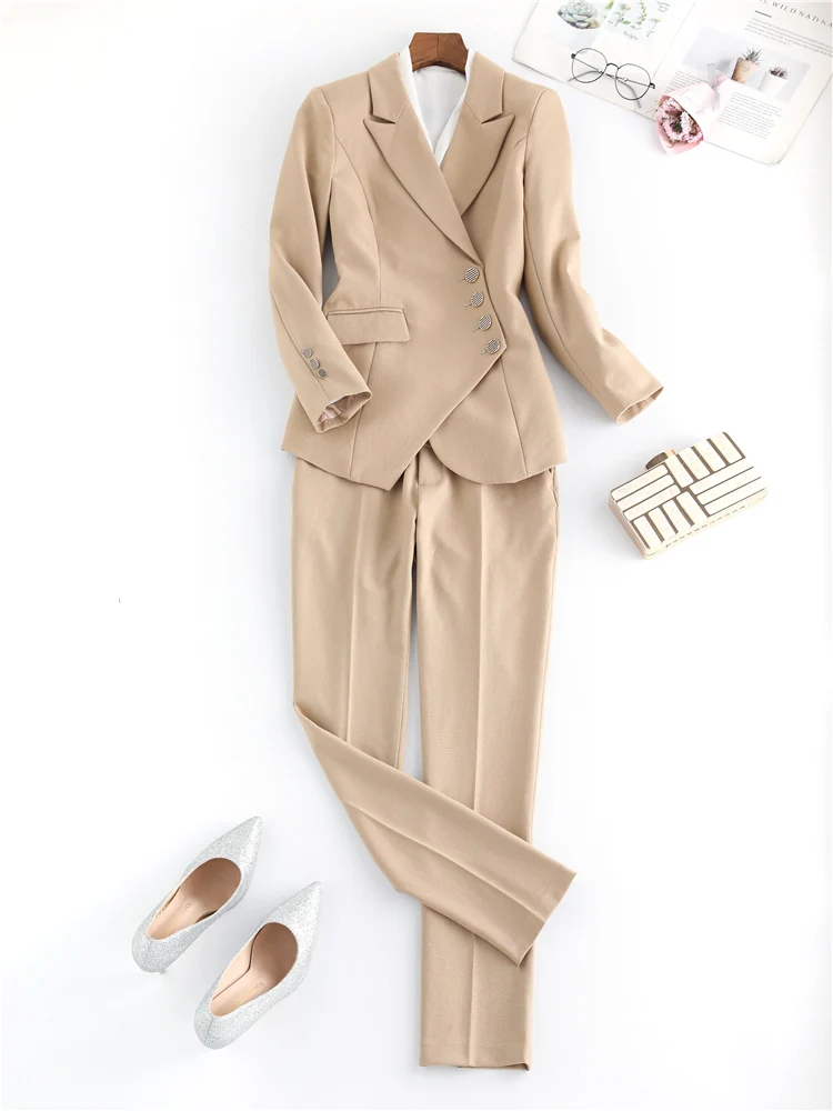 Women's Elegant 2 Pieces Blazer Set Fashion Business Suit Office Wear Formal Blazer Pants Suits Sets 5XL