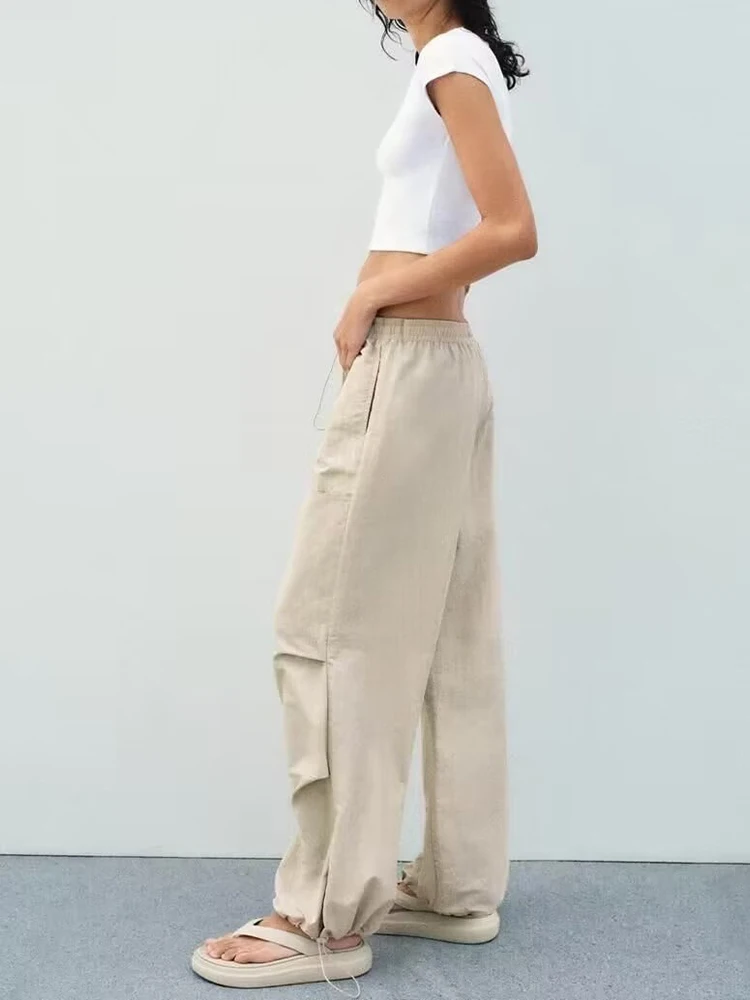 

Осенние новые женские повседневные нейлоновые брюки со средней посадкой и карманами