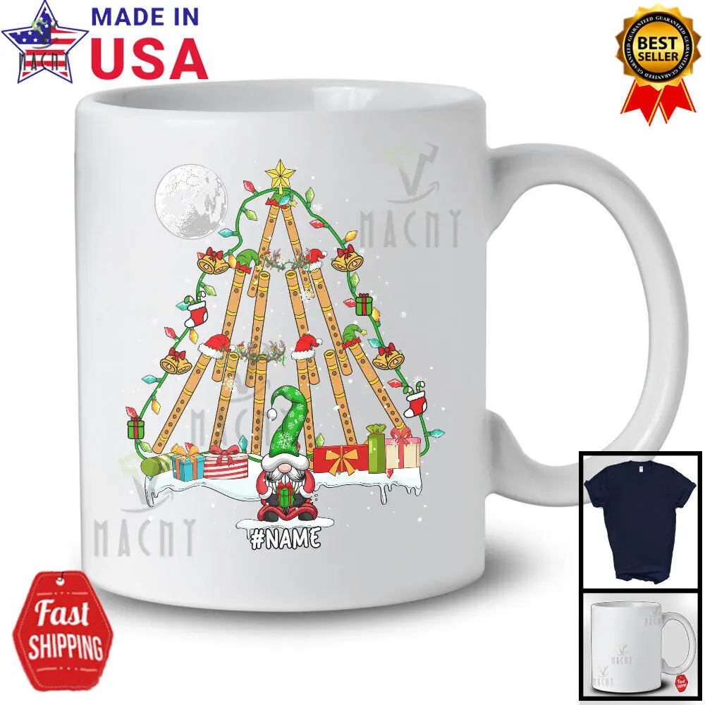 Custom Name Flute Christmas Tree Lovely Gnome Musical Instruments Player Shirt