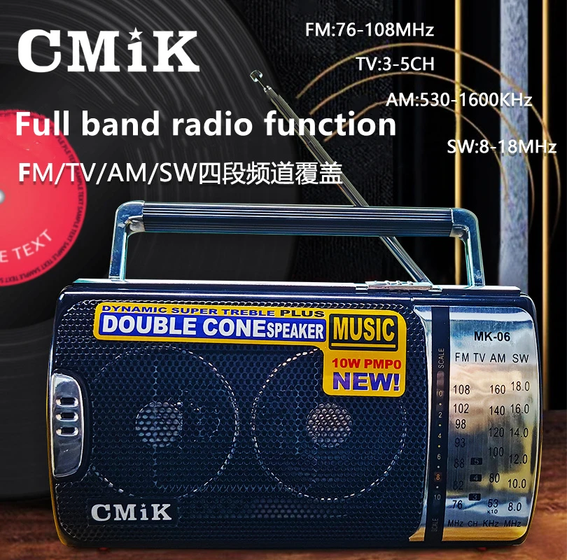 Cmik Retro FM Radio Portable Bluetooth Speaker TV/AM/SW Multi-band Radio Boombox Support Headphone USB SD Card MP3 Music Player