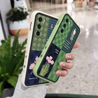 green flower plaid phone case for huawei p40 p50 p30 p20 pro lite nova 5t y7a mate 40 30 20 pro lite liquid silicone cover