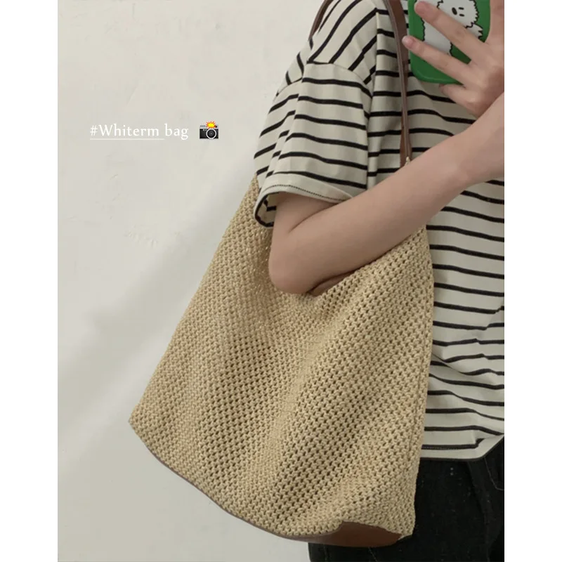 

Tide Retro Woven Female Tote Hundred Summer Large Capacity Shoulder Straw Bag