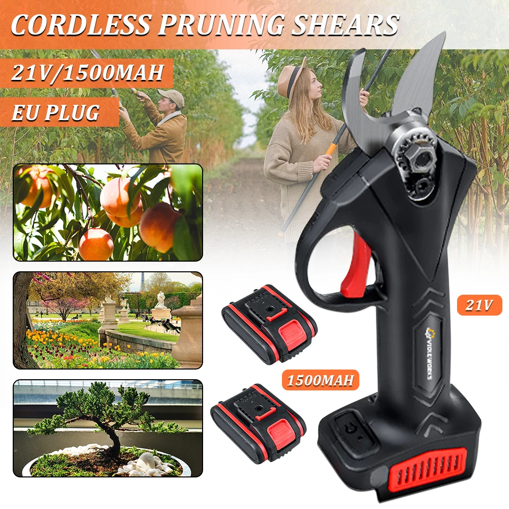 

21V Electric Cordless Pruner Pruning Shear With Lithium-ion 2 Battery Garden Fruit Tree Cutting Secateur Branch Cutter Tool