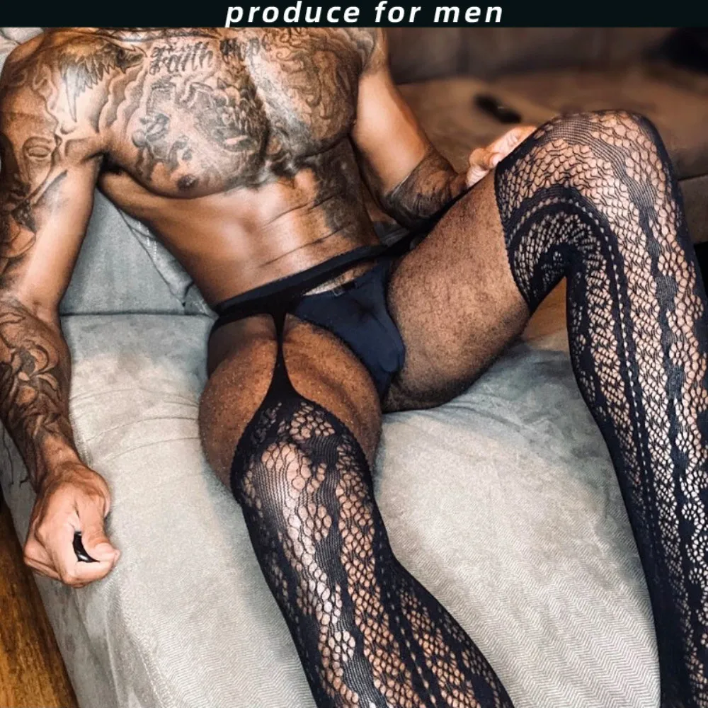 Pantyhose Men's Sexy Fishnet Black Stockings Adult Male Underwear Exotic Man Transparent Mesh Club Party Night Wear Tights