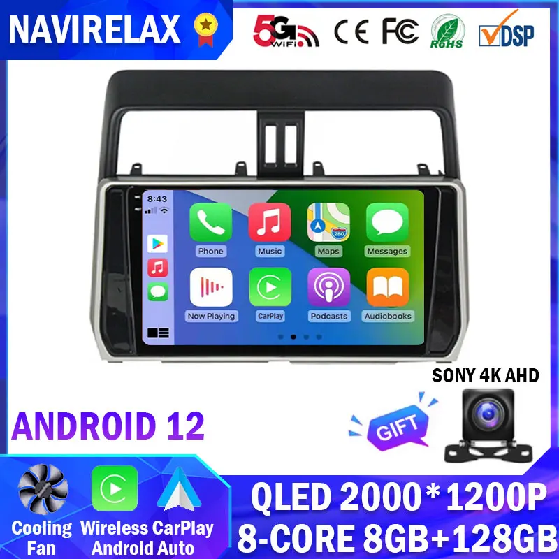 

10,1 "Android 12 для Toyota Land Cruiser Prado 150 2017 2018 автомобильное радио, мультимедийный видеоплеер, навигация, стерео GPS DSP QLED 4G