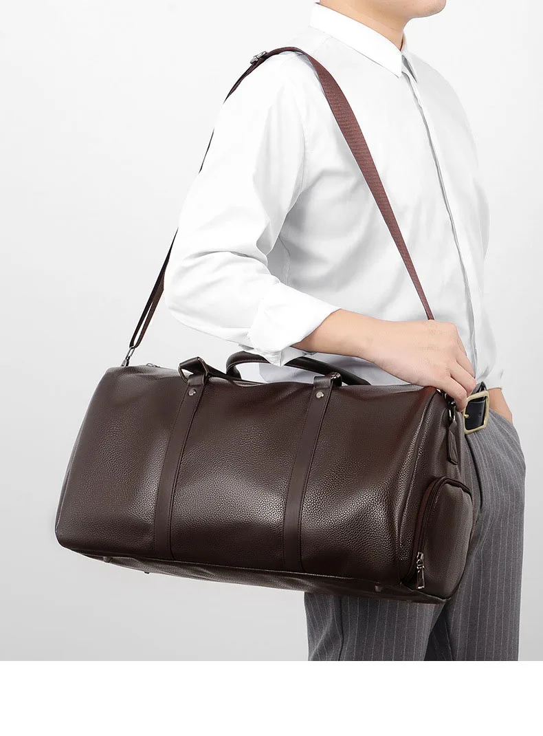 Leather Business Large luggage travel bag Brown Black traveling bags for men With Shoes Position sports bags Big bolso hombre