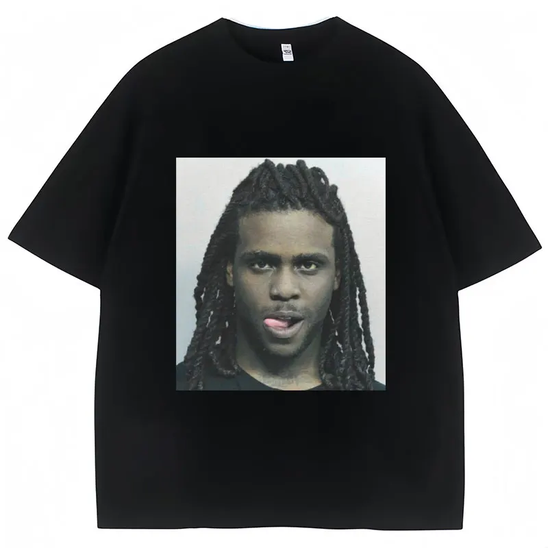 Фото Мужская футболка с принтом Rapper Chief Keef Mugshot, Мужская модная повседневная футболка с коротким рукавом, классные готические свободные хлопковые уличные футболки в стиле хип-хоп №1