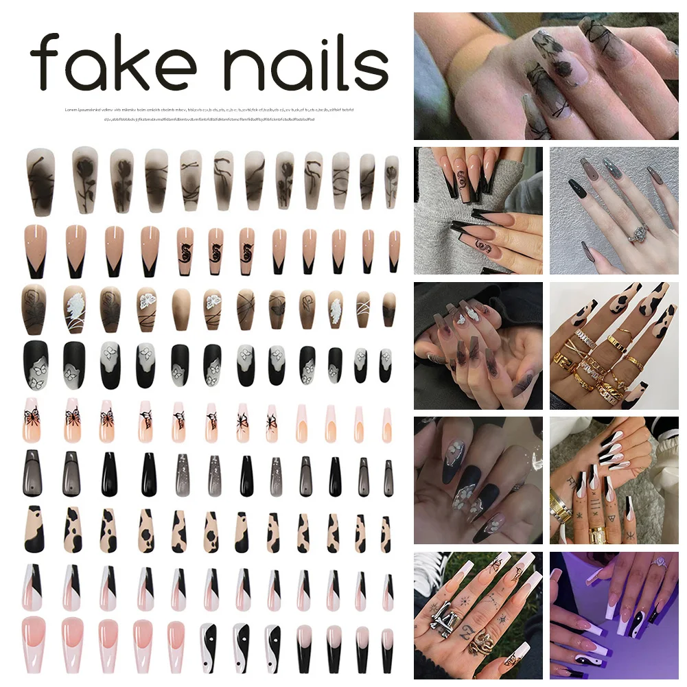

24pcs Press On Nails Kit Long Coffin Ballerina False Nail Tips Detachable Full Cover Fake Nails Manicure For Girls Women