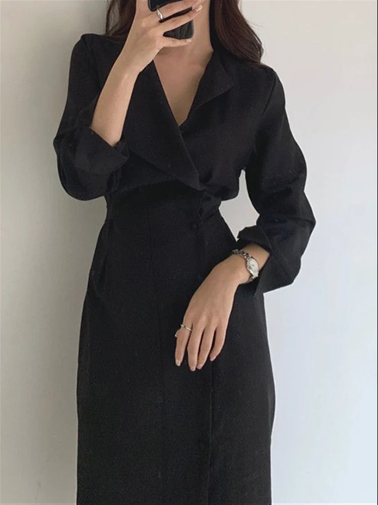 Solid Midi Dress for Women Long Sleeve Luxury 2022 Spring Woman Dresses A-Line Vintage Autumn Elegant Party High Waist Vestido