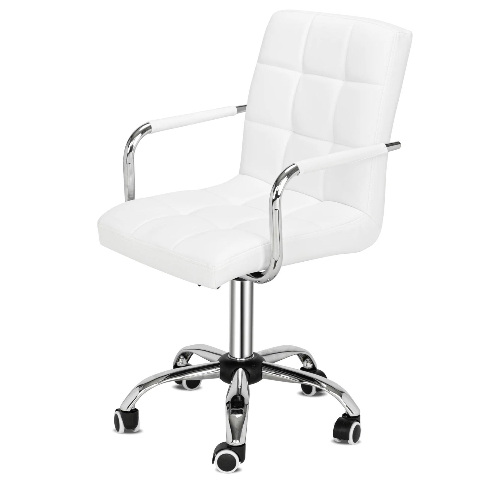 Rotatable Lift Office Chair With Armrest Square White Cushio