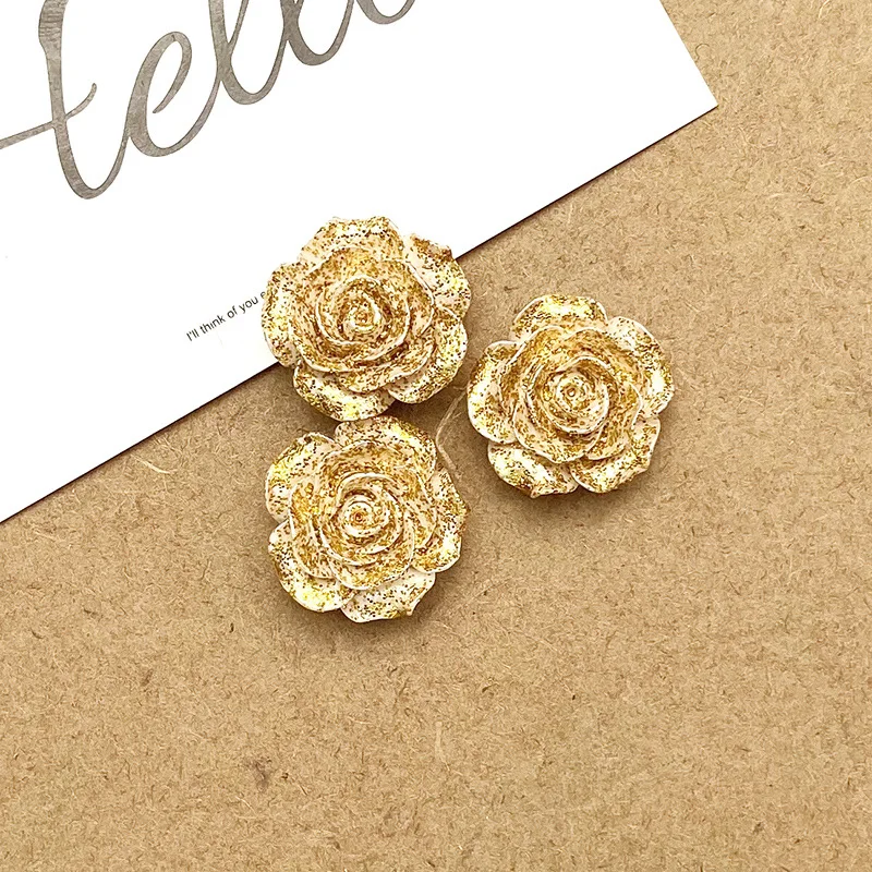 Цветы из смолы искусственные золотистые фиолетовые Блестящие розы кабошоны для