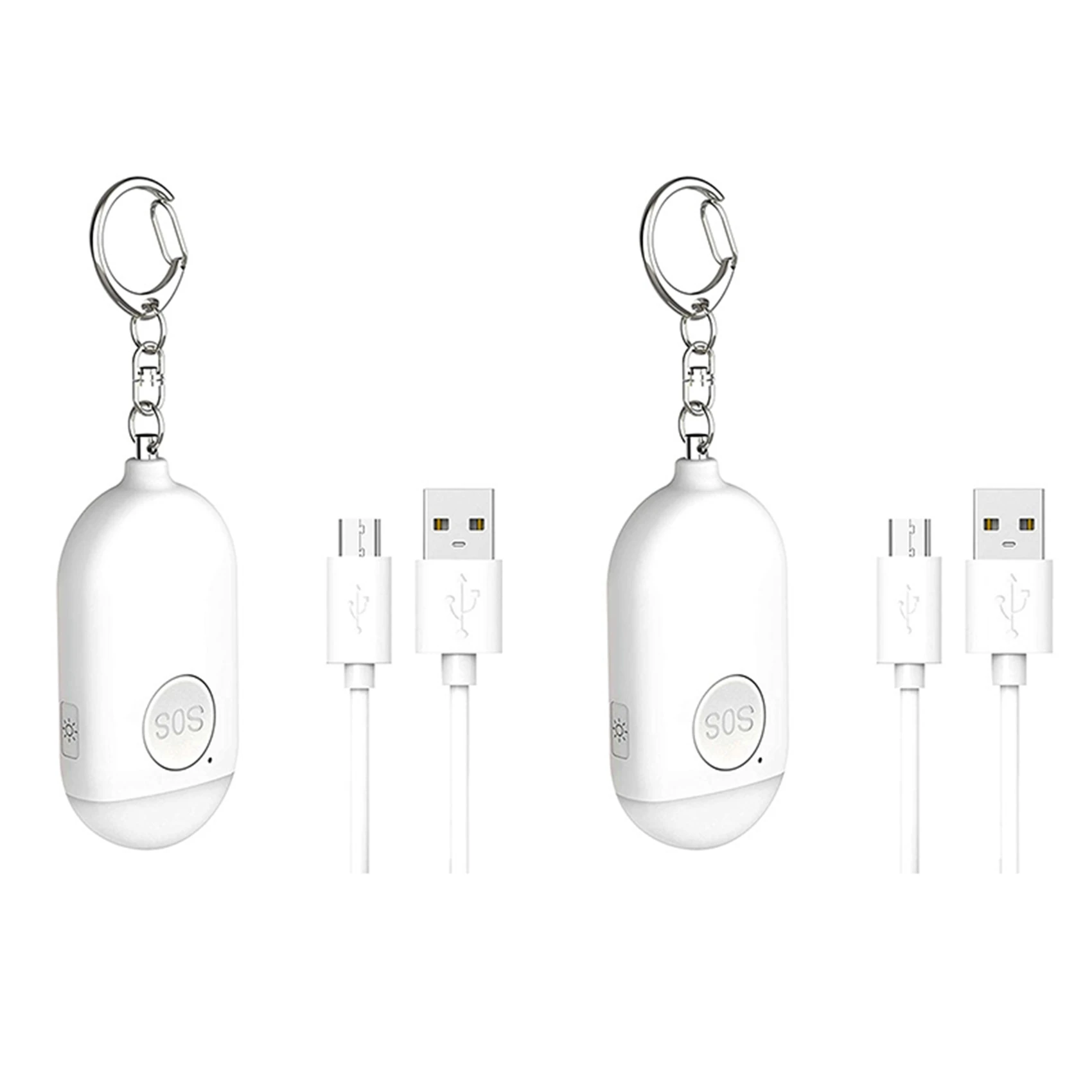 

2X Personal Alarm Clock Rechargeable LED Light Emergency Defense SOS Warning Anti-Theft Whistle Security Alarm