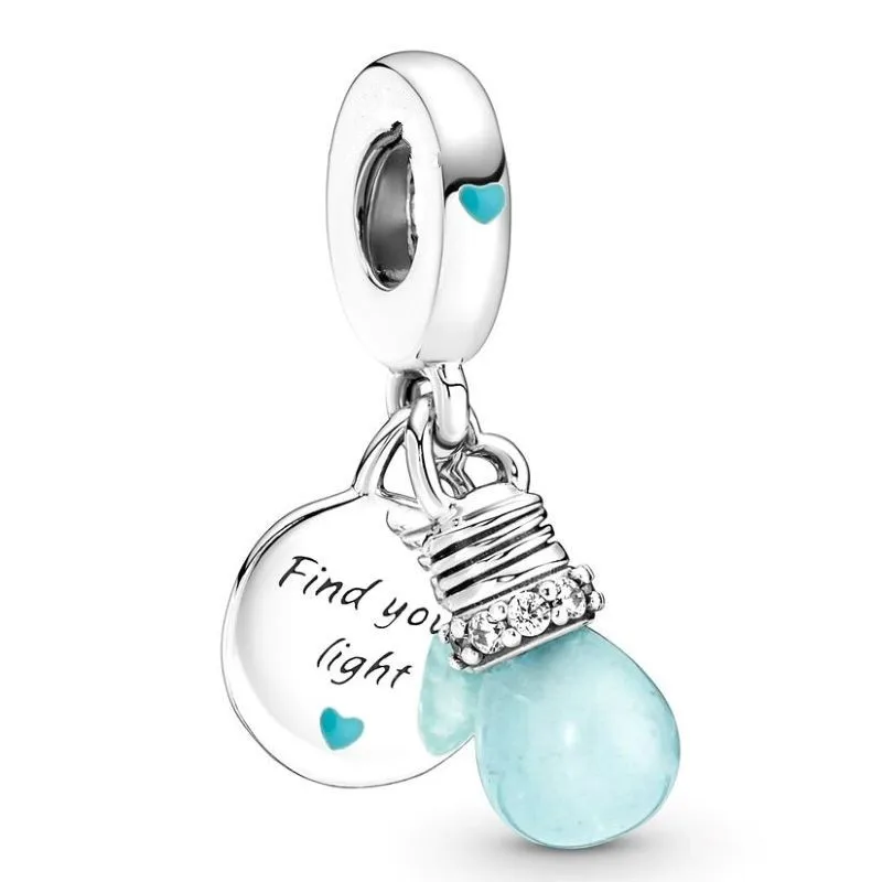 

Authentic 925 Sterling Silver Glow-in-the-dark Lightbulb Double Dangle Charm Bead Fit Pandora Bracelet & Necklace Jewelry