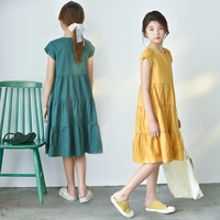 girls loose dress long dark green cake skirt 2022 summer ins japanese and korean style childrens skirt wedding dress