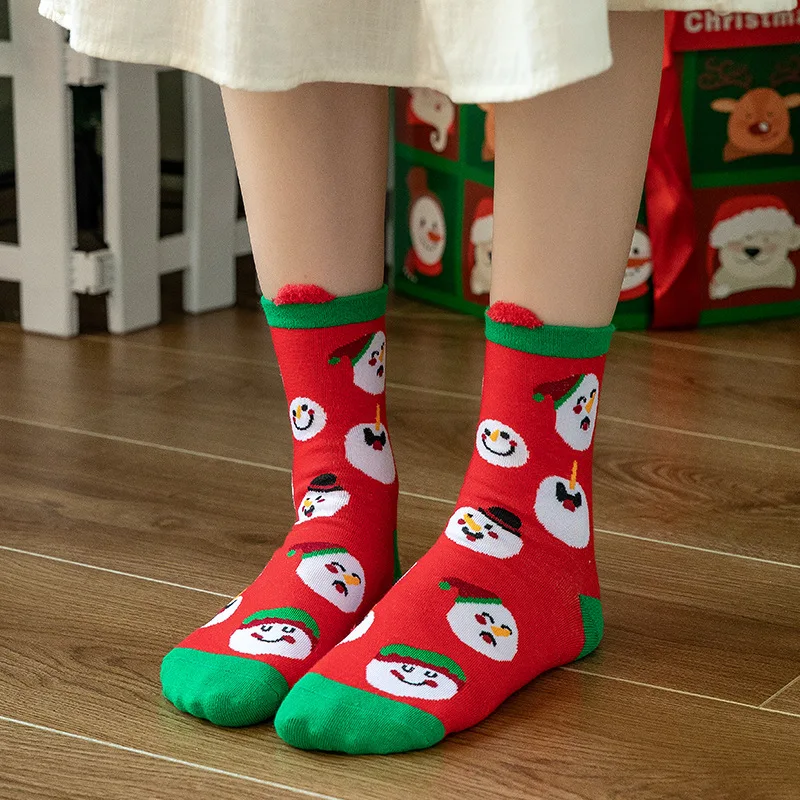 Women's Cotton Cartoon Christmas Stockings Funny Halloween Tube Socks Three-Dimensional Ears New Year Socks Red Socks