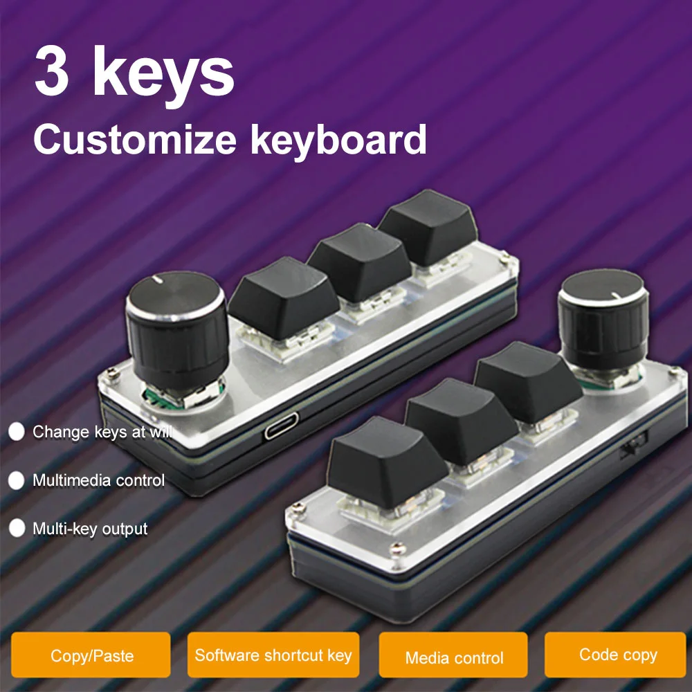 

Programming Macro Custom Knob Keyboard RGB 3 Key Copy Paste Mini Button with Software Gaming Keypad Mechanical Hotswap Macropad