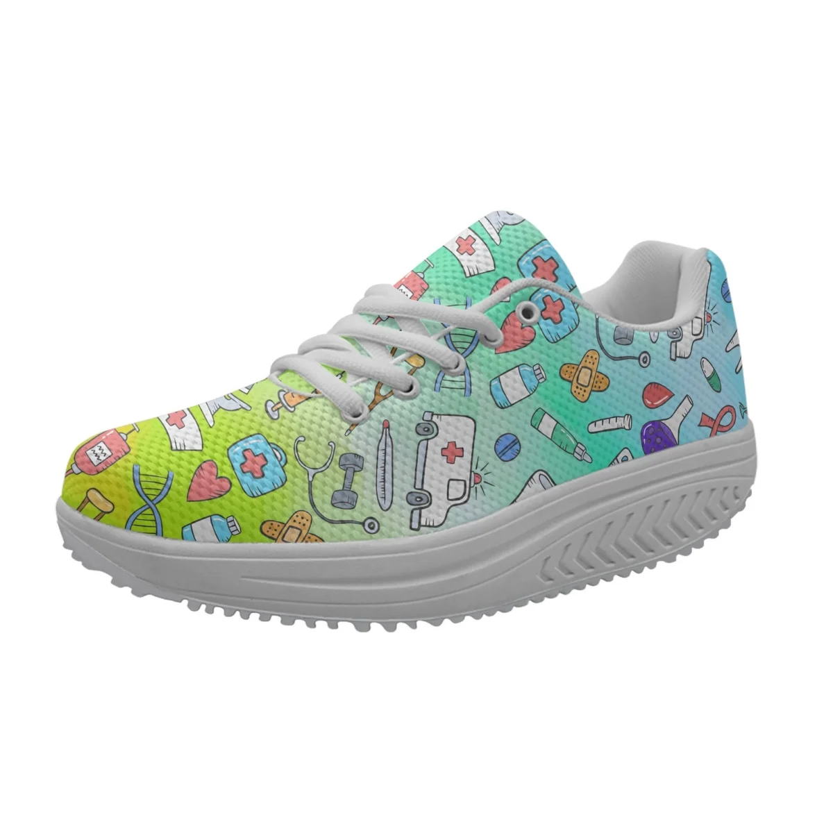 

Gradient Cartoon Nurse Medical Equipment Ambulance Pattern Ladies Spring Autumn Platform Shoes Non-slip Sneakers Luxury Design