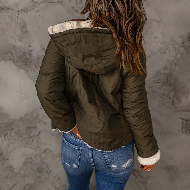Cotton Clothing Female Winter Long-Sleeved Zipper Loose Dark Green Lapel Warm Jacket Tops Female 2022