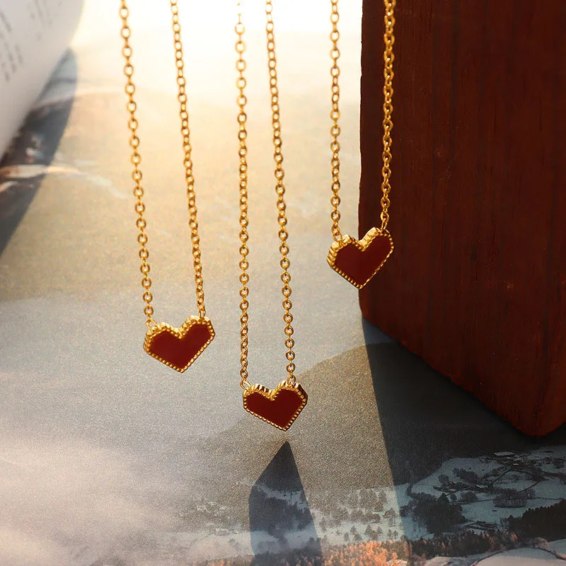 

ENXIER Fashion Romance Heart Pendant Necklace For Women Jewelry Gift 316L Stainless Steel 18k Gold Plated Clavicle Chain