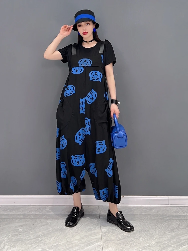 

SuperAen 2022 Spring New Fashion Casual Print Pants One-piece Harlan Radish Strap Lantern Women's Wear Overalls