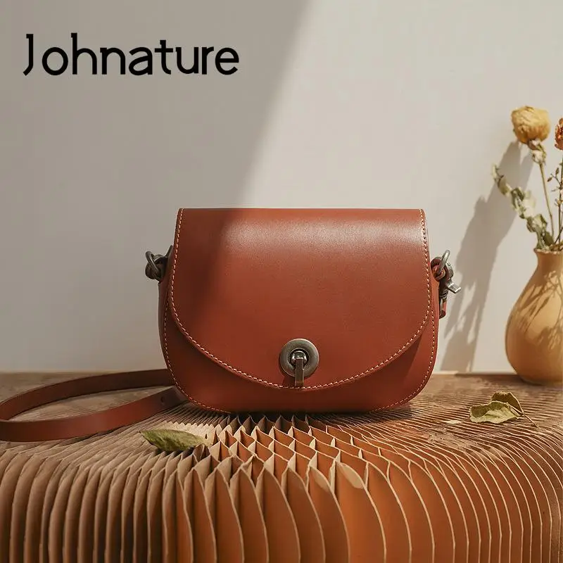 

Женская сумка-седло из натуральной кожи Johnature, универсальная простая сумка через плечо из натуральной воловьей кожи, 2022