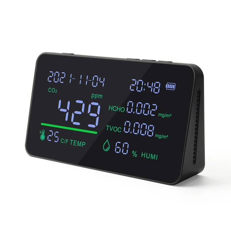 

7-In-1 Multifunction CO2 Meter TVOC HCHO Air Gas Quality Tester Humidity Temperature Detector LCD Display Alarm