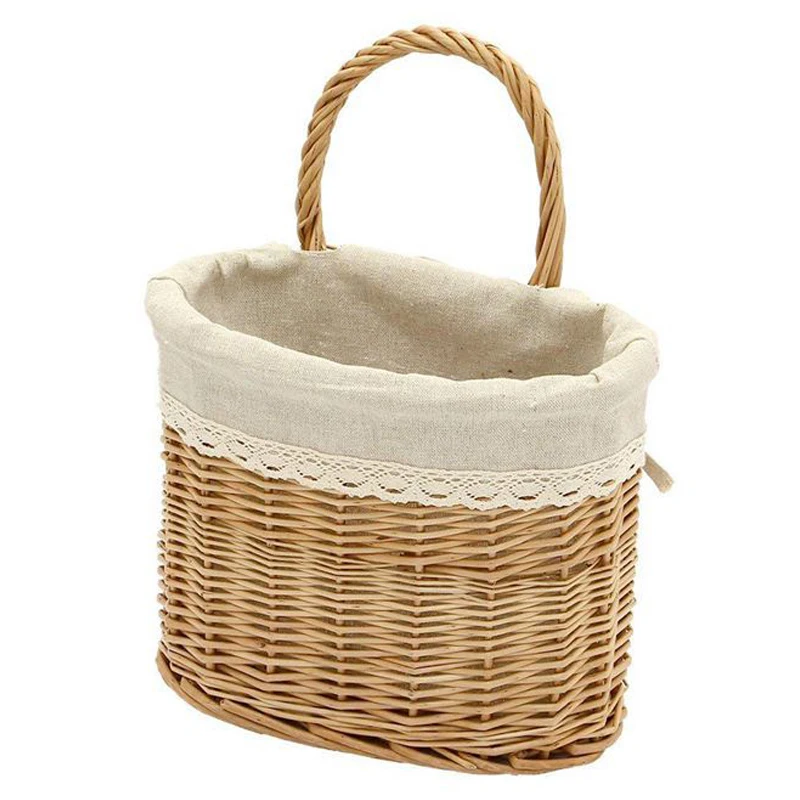 

Hand-Woven Wicker with Handle Rattan Storage Basket Picnic Bread Basket Fruit Basket Storage Wall Hanging