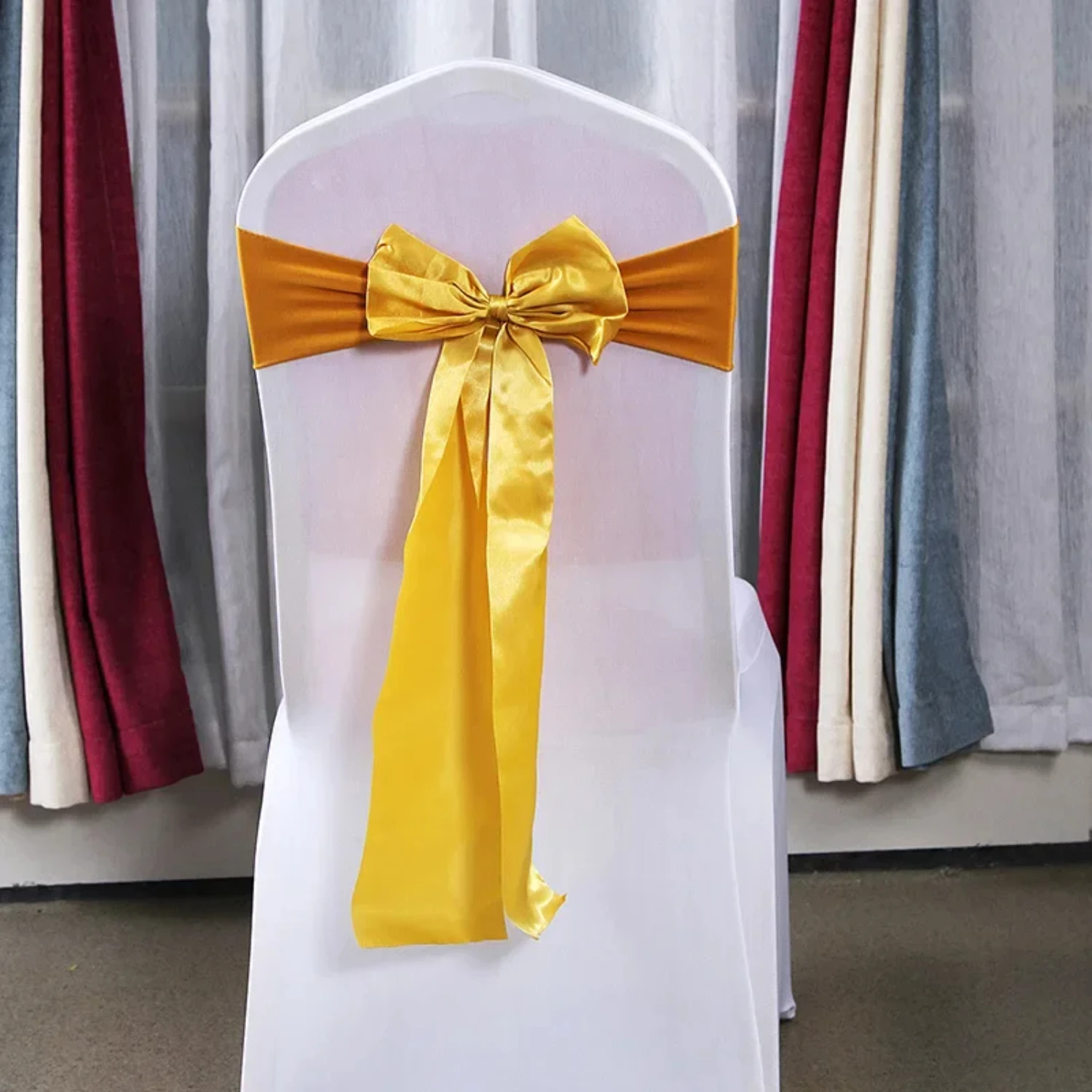 25pcs Satin Spandex Chair Cover Band Ribbons Tie Backs Party Banquet Decor Wedding Decoration Knot Sashes