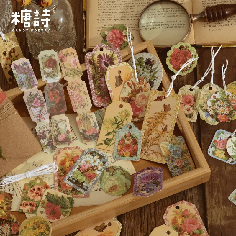 

30 Pcs Mixed Vintage Tag Material Paper Diy Flower Fairyland Hand Account Decorative Retro Plant Diary Journal Background Paper