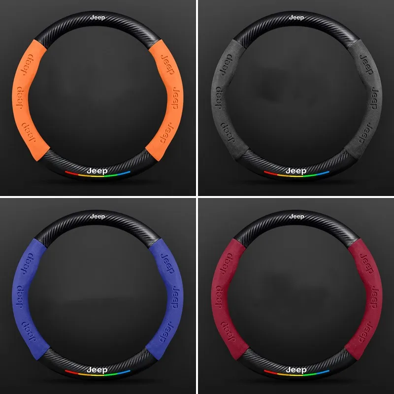 

For Jeep Cherokee Liberty Patriot Renegade Compass Wrangler Wagoneer 3D Accessories Auto Suede Carbon Fiber Steering Wheel Cover