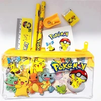 new pokemon anime stationary set pikachu cartoon pencil ruler eraser pencil sharpener mini notebook set student figure toys gift