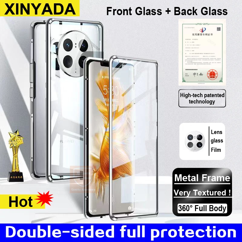 Чехол из закаленного стекла для Huawei Mate 50 Pro чехол Mate50 360 флип-металлический бампер