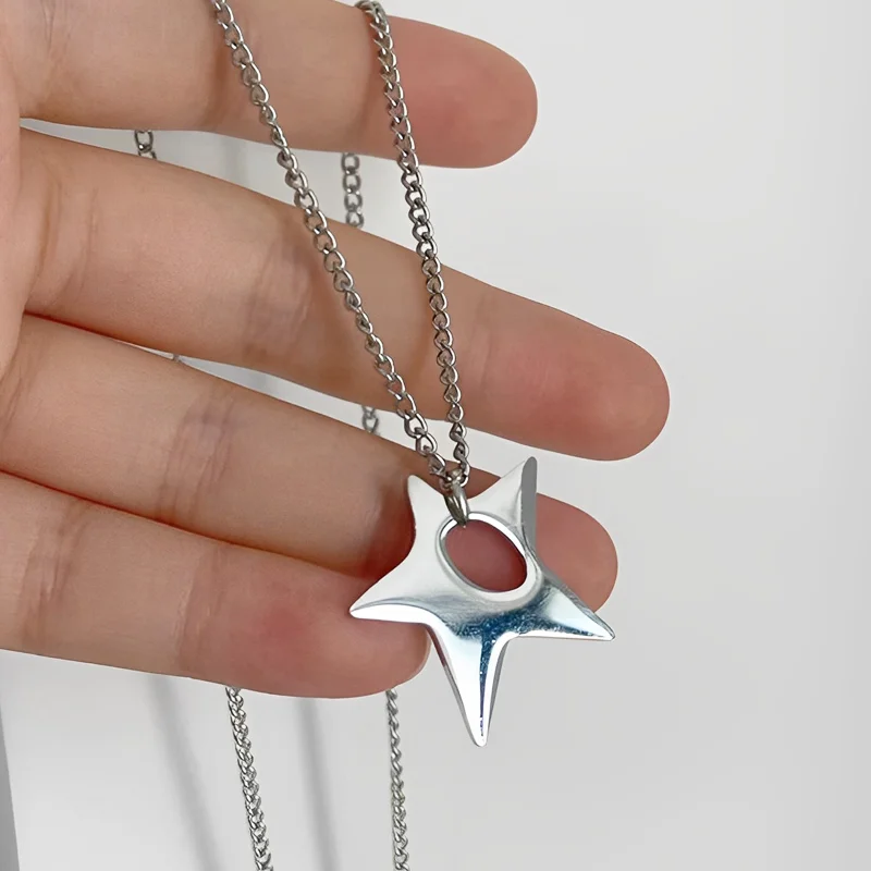 

Y2k Sweet Cool Irregular Pentagram Pendant Necklace Fashion Punk Hip Hop Metal Star Choker for Men Women Jewelry Accessories