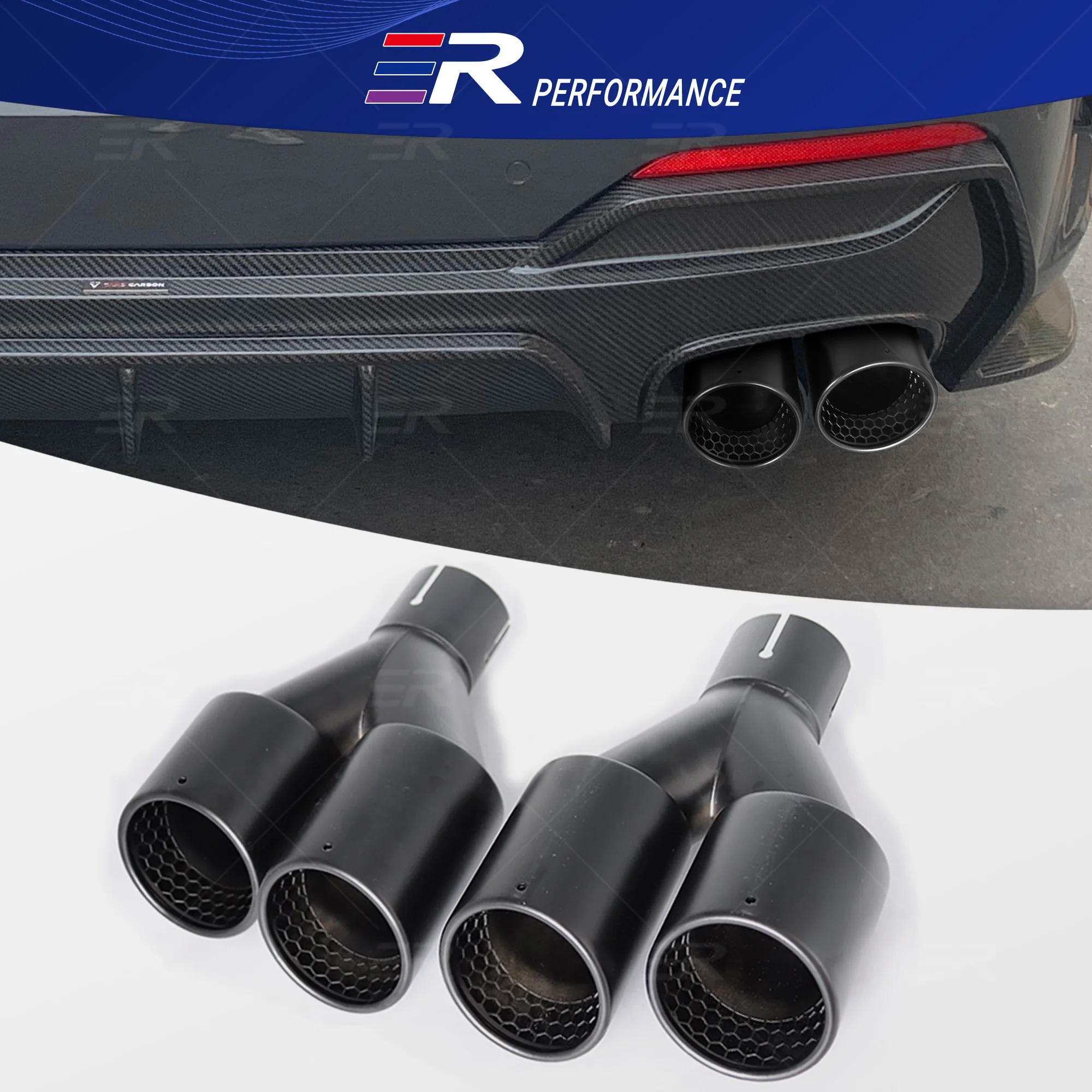 

Универсальные насадки на выхлопную систему ER, матовый черный, двойной выпуск из нержавеющей стали 304, для автомобильного глушителя, хвостовые насадки, обновление, авто торцевая часть, модификация