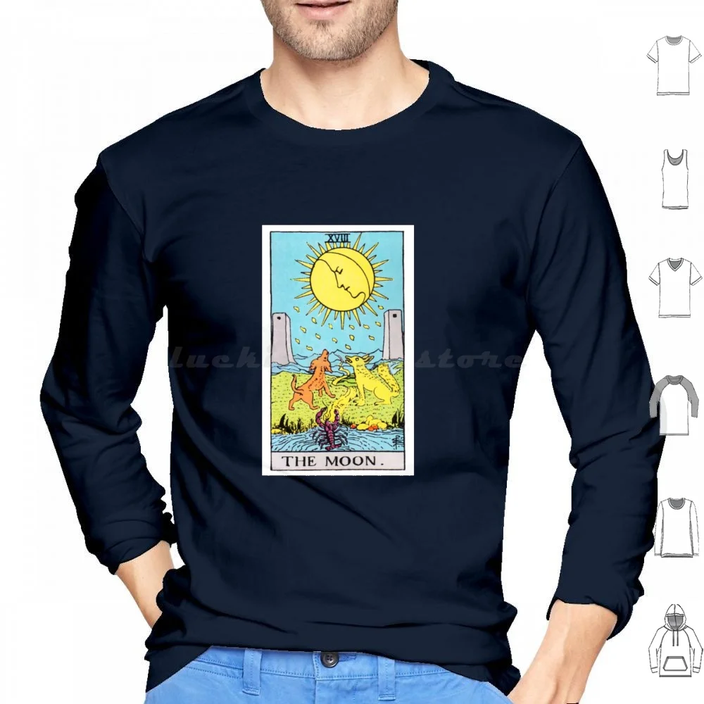 

The Moon Tarot Card Hoodie cotton Long Sleeve The Moon Rider Waite Tarot Tarot Tarot The Moon Tarot Witch Hex
