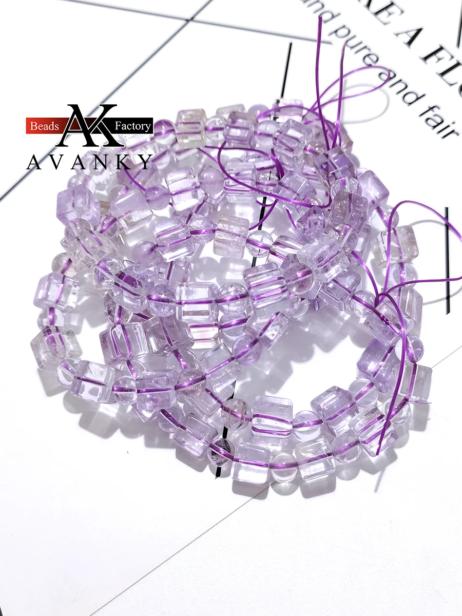 3A Natural Stone Light Amethyst Square Single Lap Necklace For Women Girl Birthday Gift Fresh Bracelets Fashion Jewelry 8 10mm