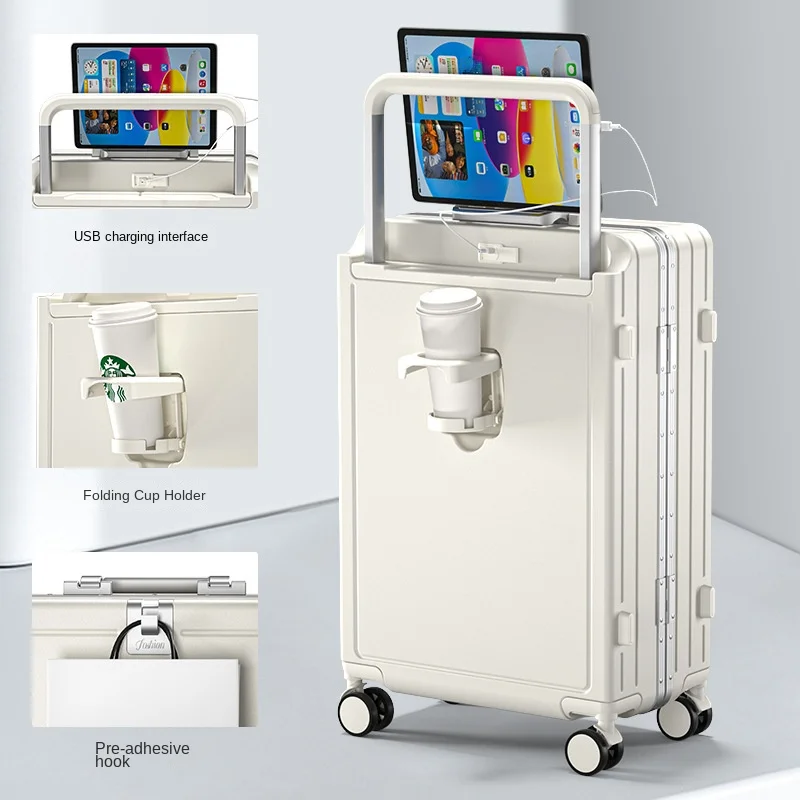 Чемодан на колесиках с алюминиевой рамой и широкой ручкой